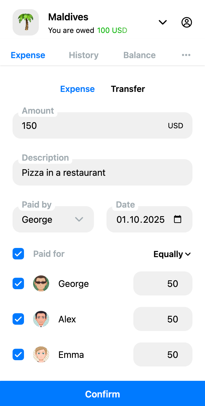 Скриншот интерфейса SharePay в Telegram